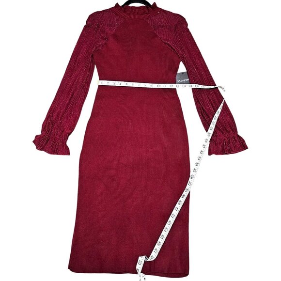 Dylan Ryan Burgundy Knit Fitted Dress With Glittery Long Sleeves XL - Picture 8 of 9